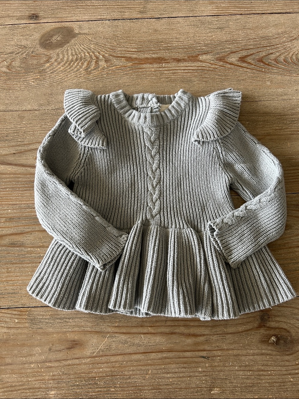 Laura Ashley Girls' Light Gray Ruffle Knit Sweater